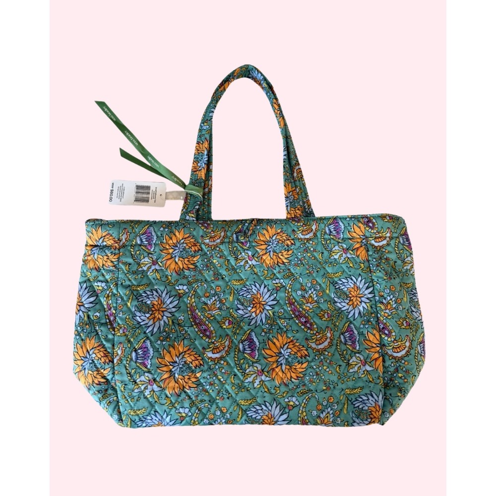 Vera Bradley Hathaway Quilted Tote Gemstone Paisley Print Cotton Bag Green NWT